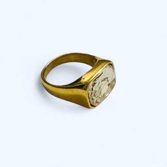 Gold Plated Titanium Steel Square Stone Ring Clear Stone - Picture 6 of 7